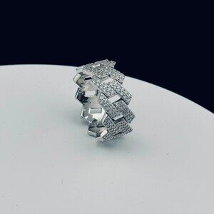 Iced-Out Moissanite Cuban Ring | 925 Sterling Silver | New